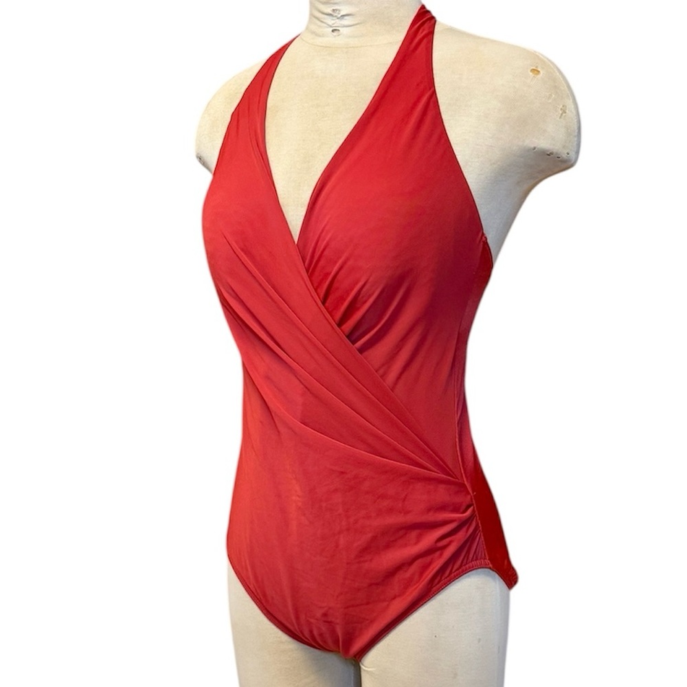 Miraclesuit Swimsuit Red One Piece Surplice 10